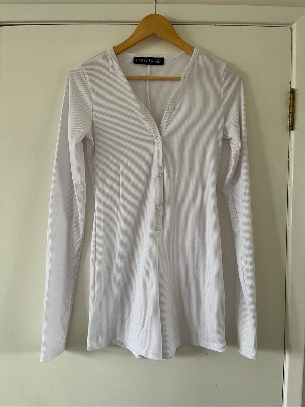 Lioness White Ribbed Henley Long-Sleeve Top